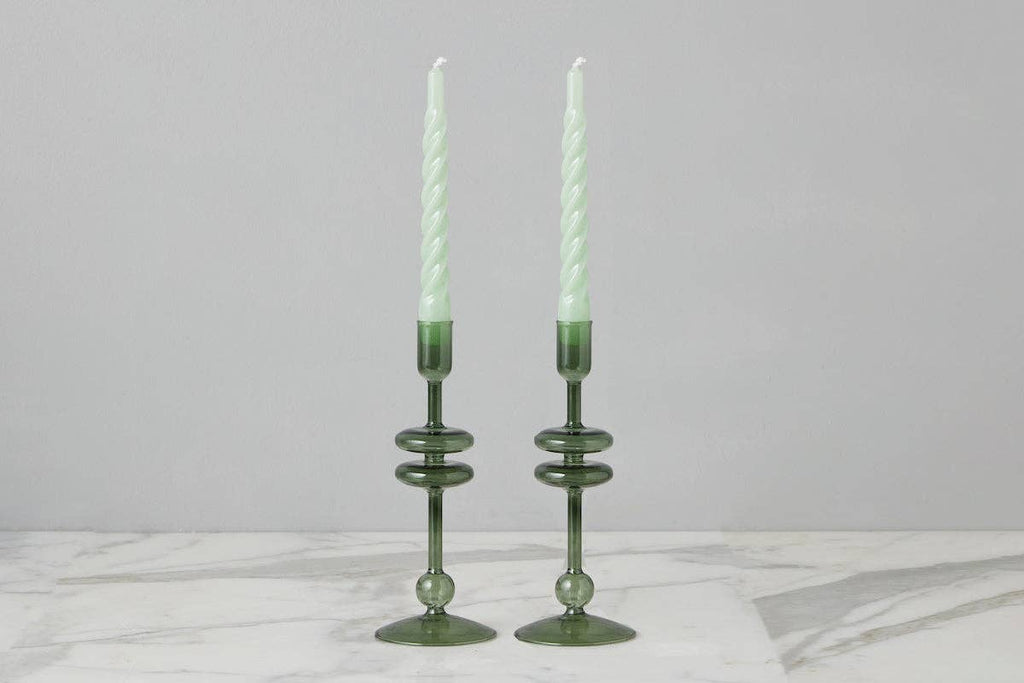 Glass Candlestick, Small, Emerald