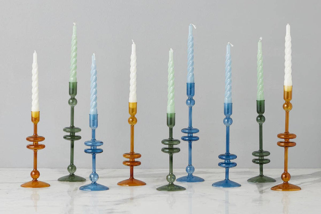 Glass Candlestick, Medium, Emerald