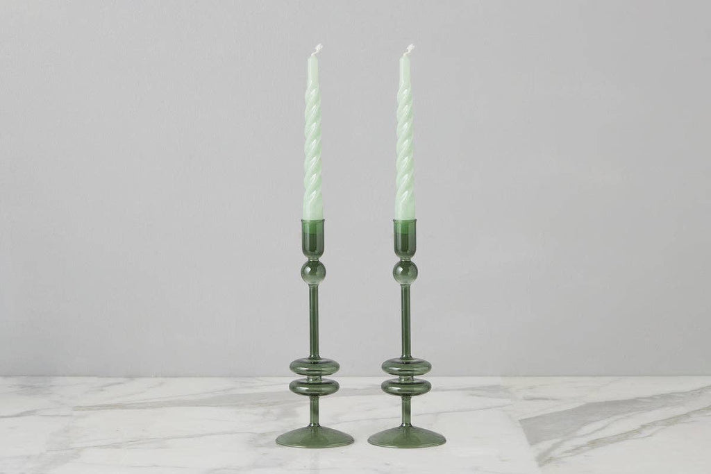 Glass Candlestick, Medium, Emerald