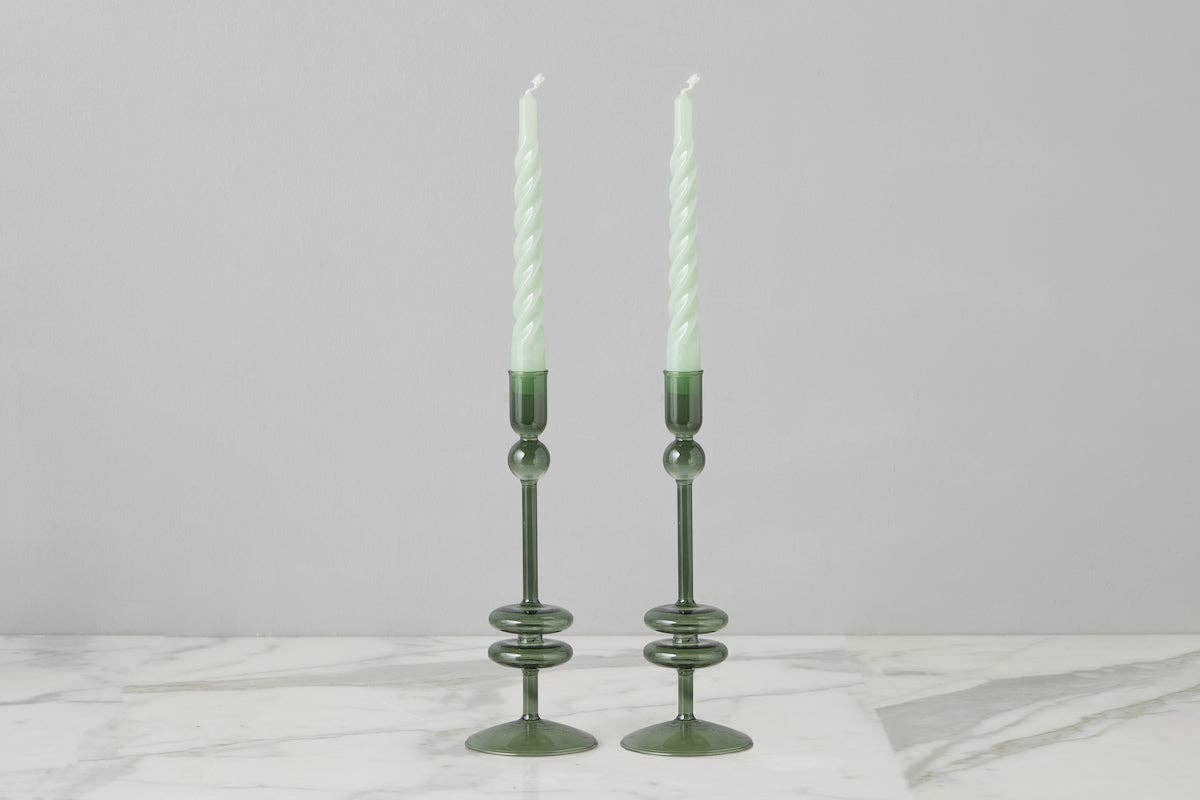 Glass Candlestick, Medium, Emerald