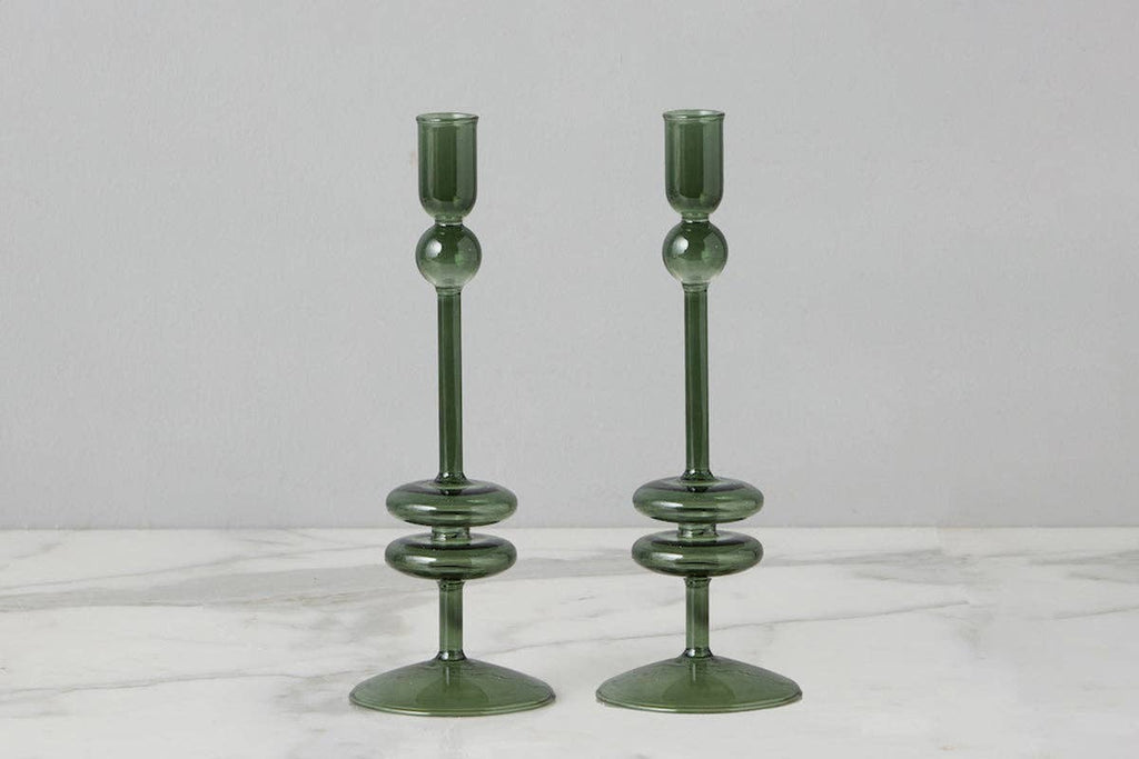 Glass Candlestick, Medium, Emerald