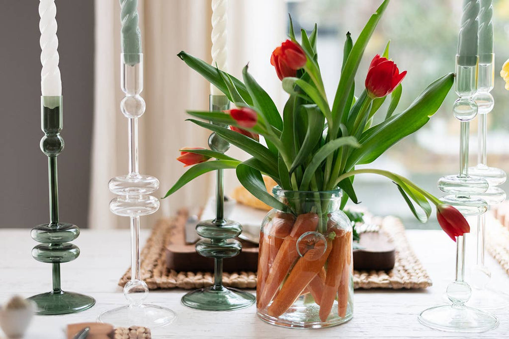 Glass Candlestick, Medium, Emerald