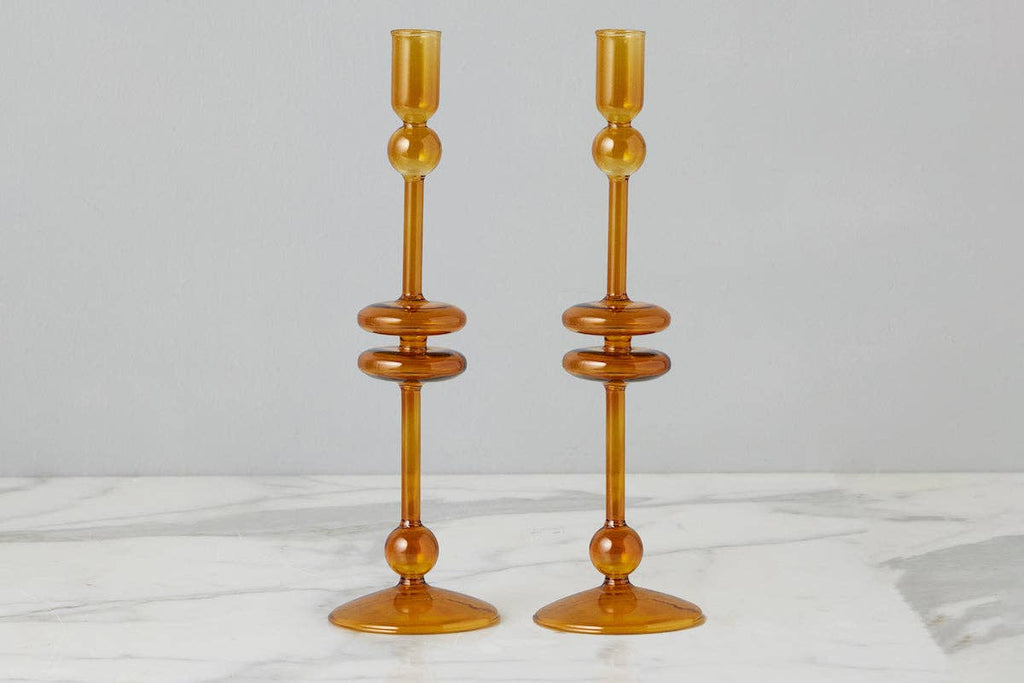 Glass Candlestick, Large, Amber