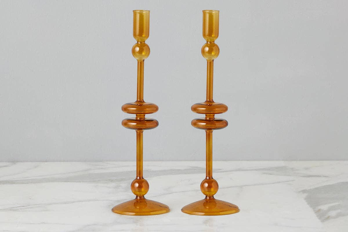 Glass Candlestick, Large, Amber