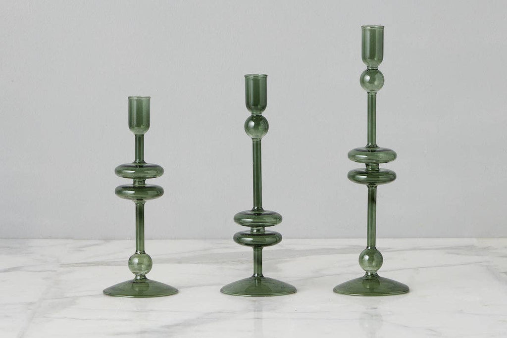 Glass Candlestick, Medium, Emerald