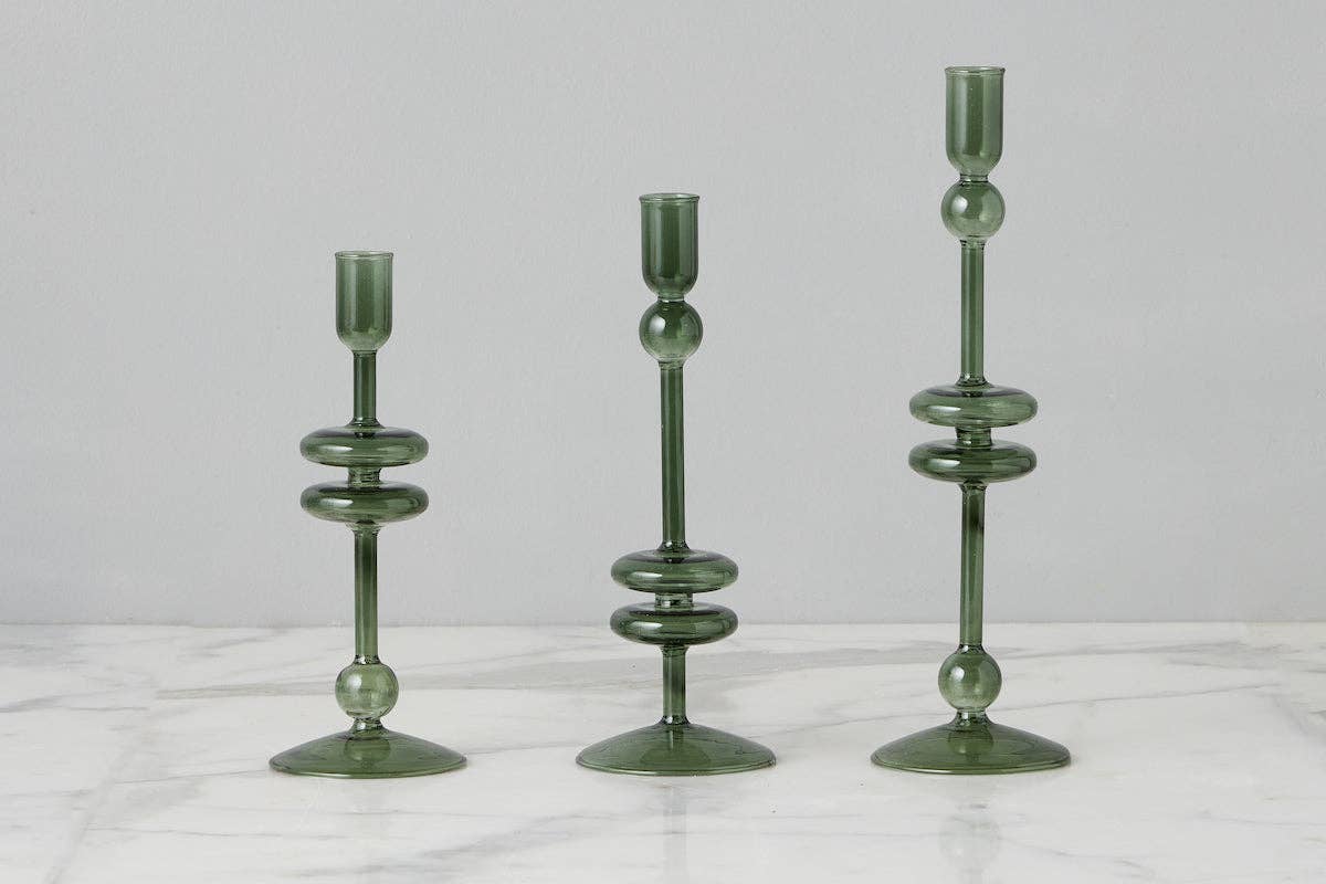 Glass Candlestick, Small, Emerald