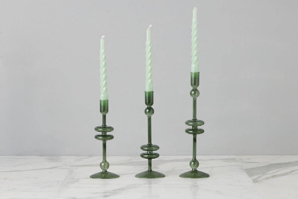 Glass Candlestick, Small, Emerald