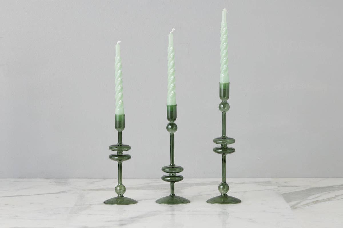 Glass Candlestick, Small, Emerald