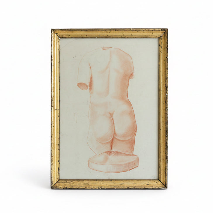 Antique Framed Orange Nude Sketch