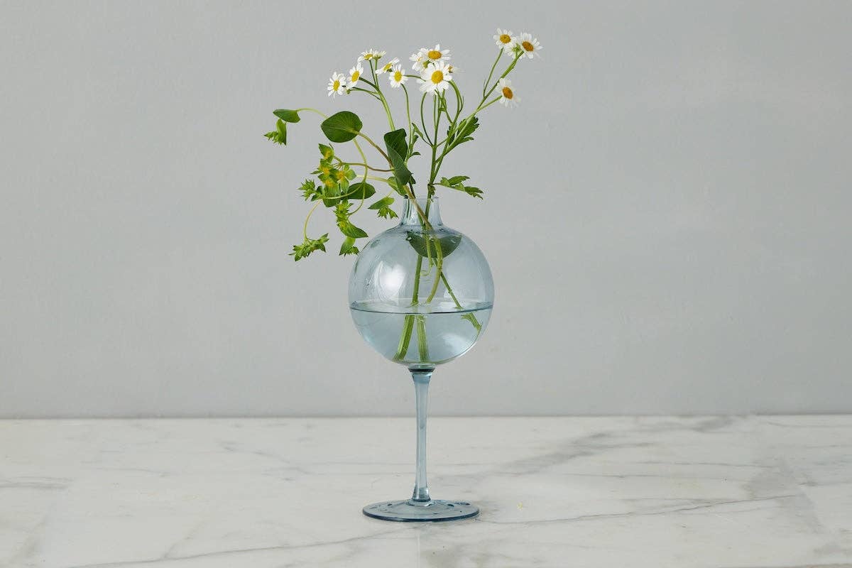 Denim Blue Wine Glass Shaped Flower Vase, Medium