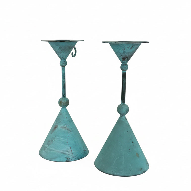Pair of mid-century modern Verdigris candle holders