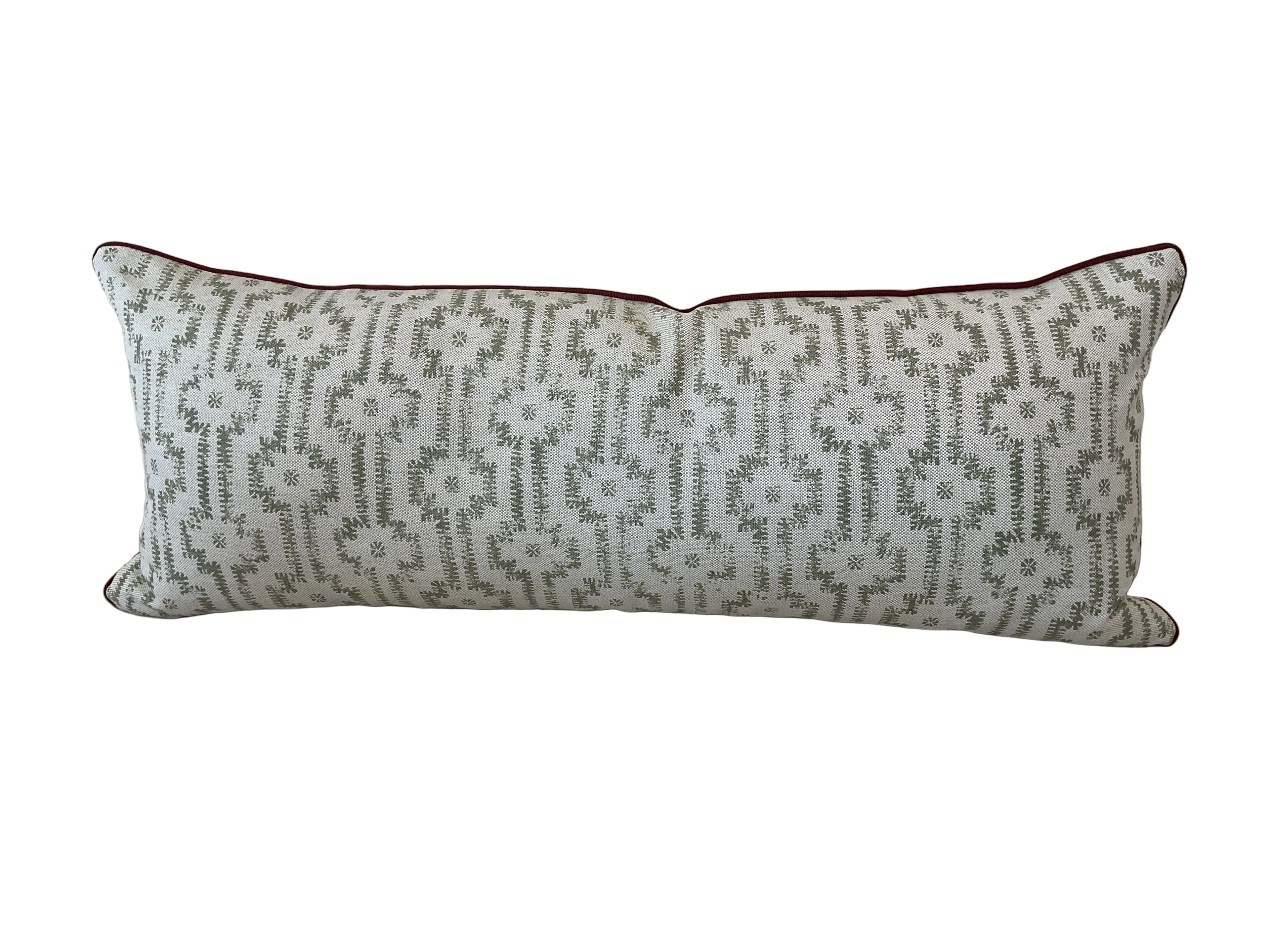 Green Block Print Custom Lumbar Pillow 36x14