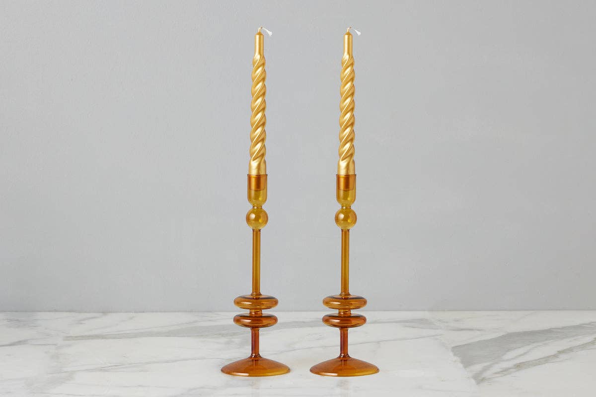 Glass Candlestick, Medium, Amber Orange