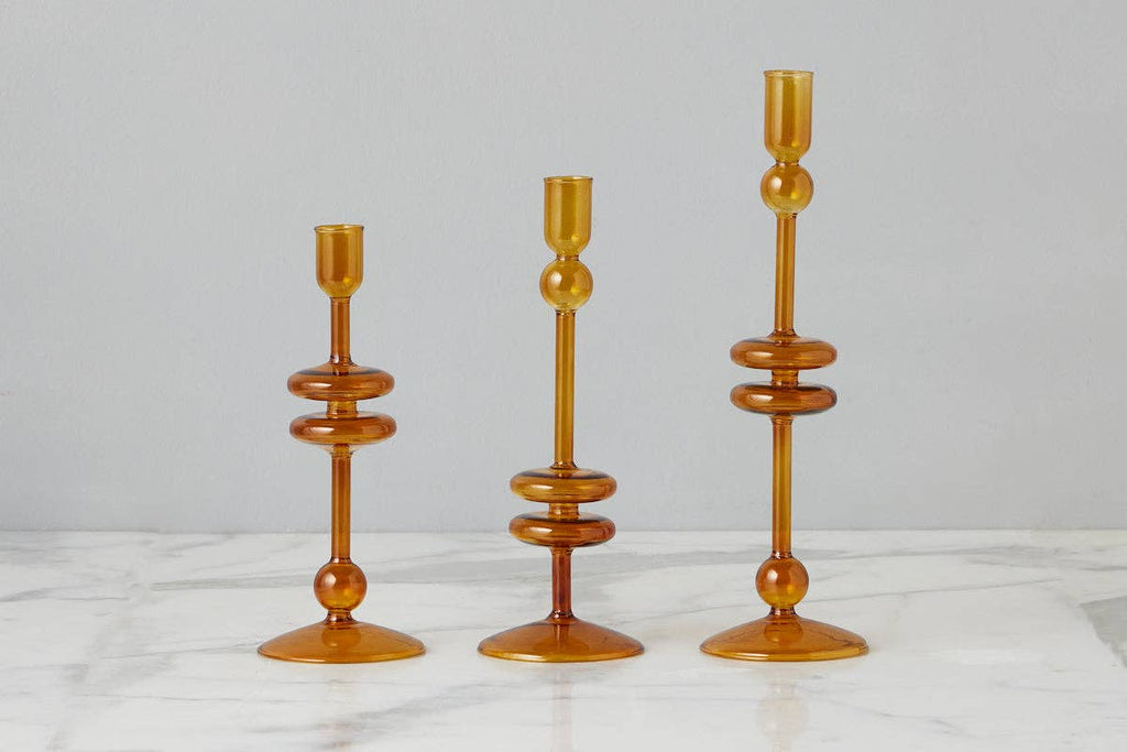 Glass Candlestick, Medium, Amber Orange