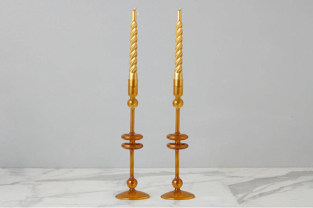 Glass Candlestick, Large, Amber