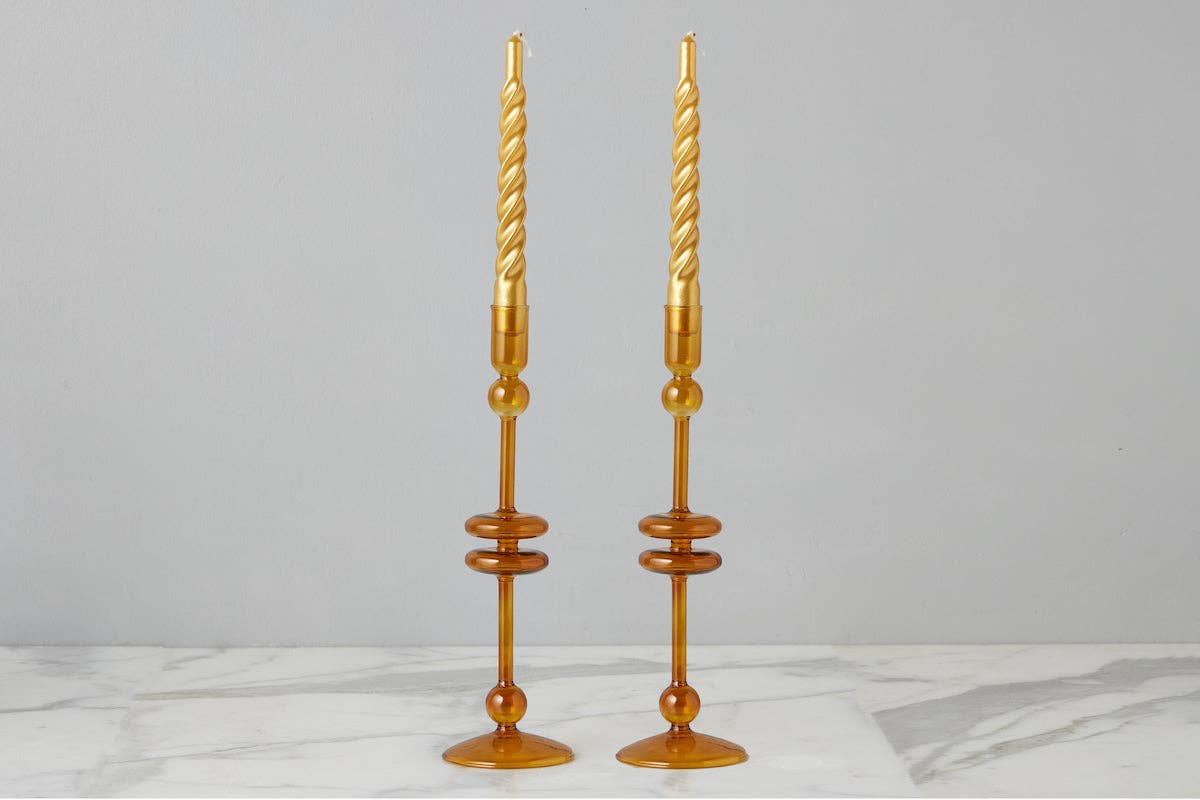 Glass Candlestick, Large, Amber
