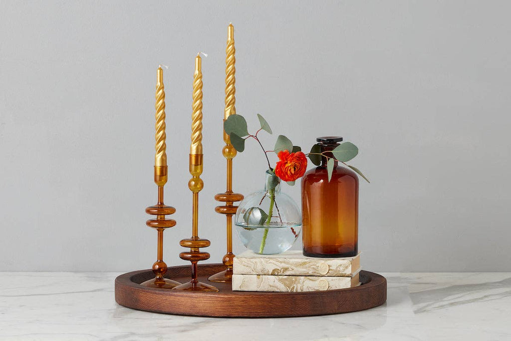 Glass Candlestick, Large, Amber