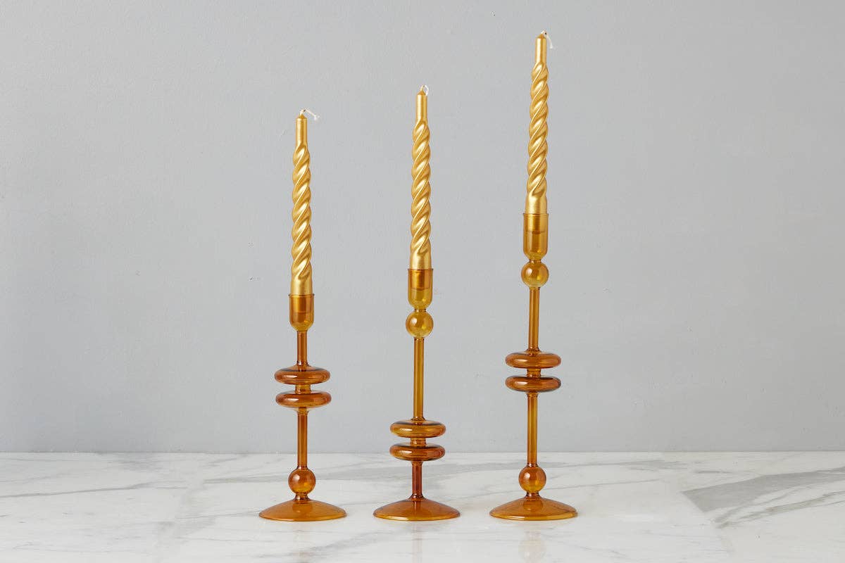 Glass Candlestick, Medium, Amber Orange