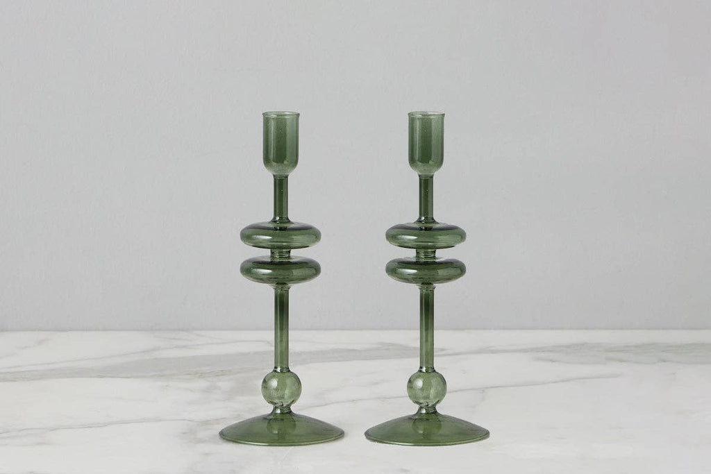 Glass Candlestick, Small, Emerald