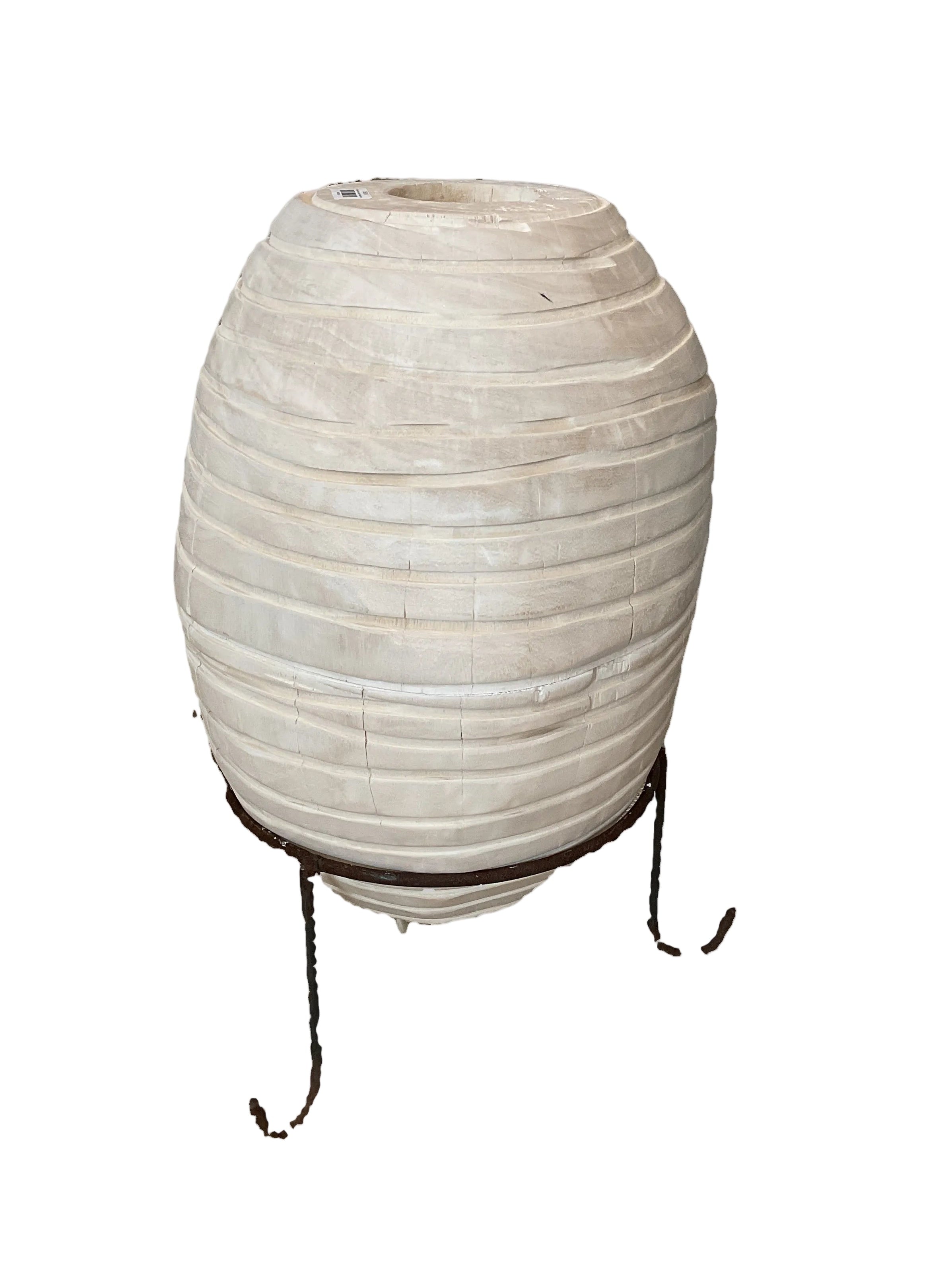 FH White Wash Carved Wooden Vessel