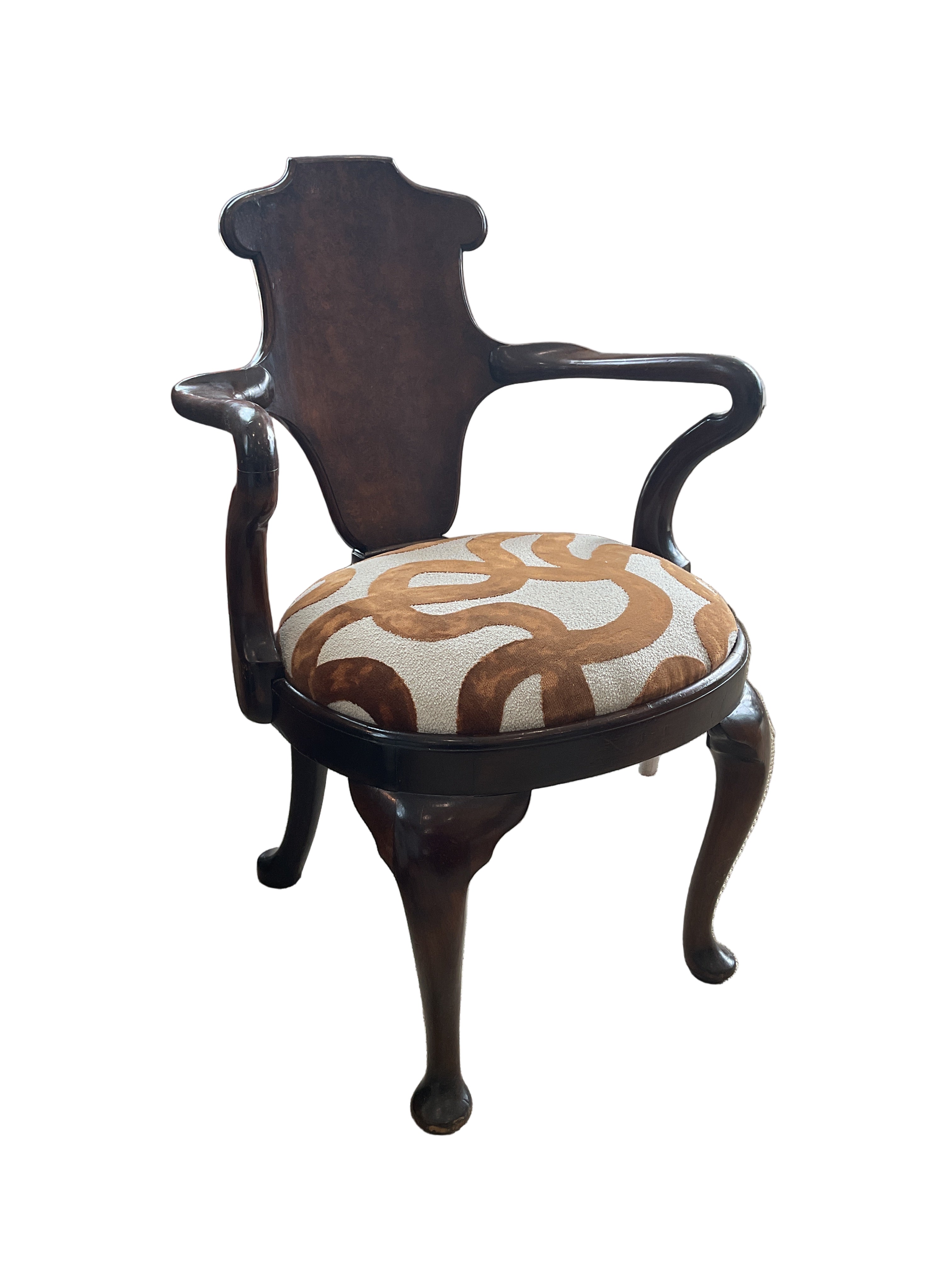 Antique Chair - Brown and Cream Stripe Upholstery